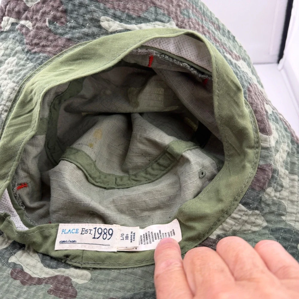 The Childrens Place Boys Camo Bucket Hat Green Ripstop Sun Hat Size L/G 10+